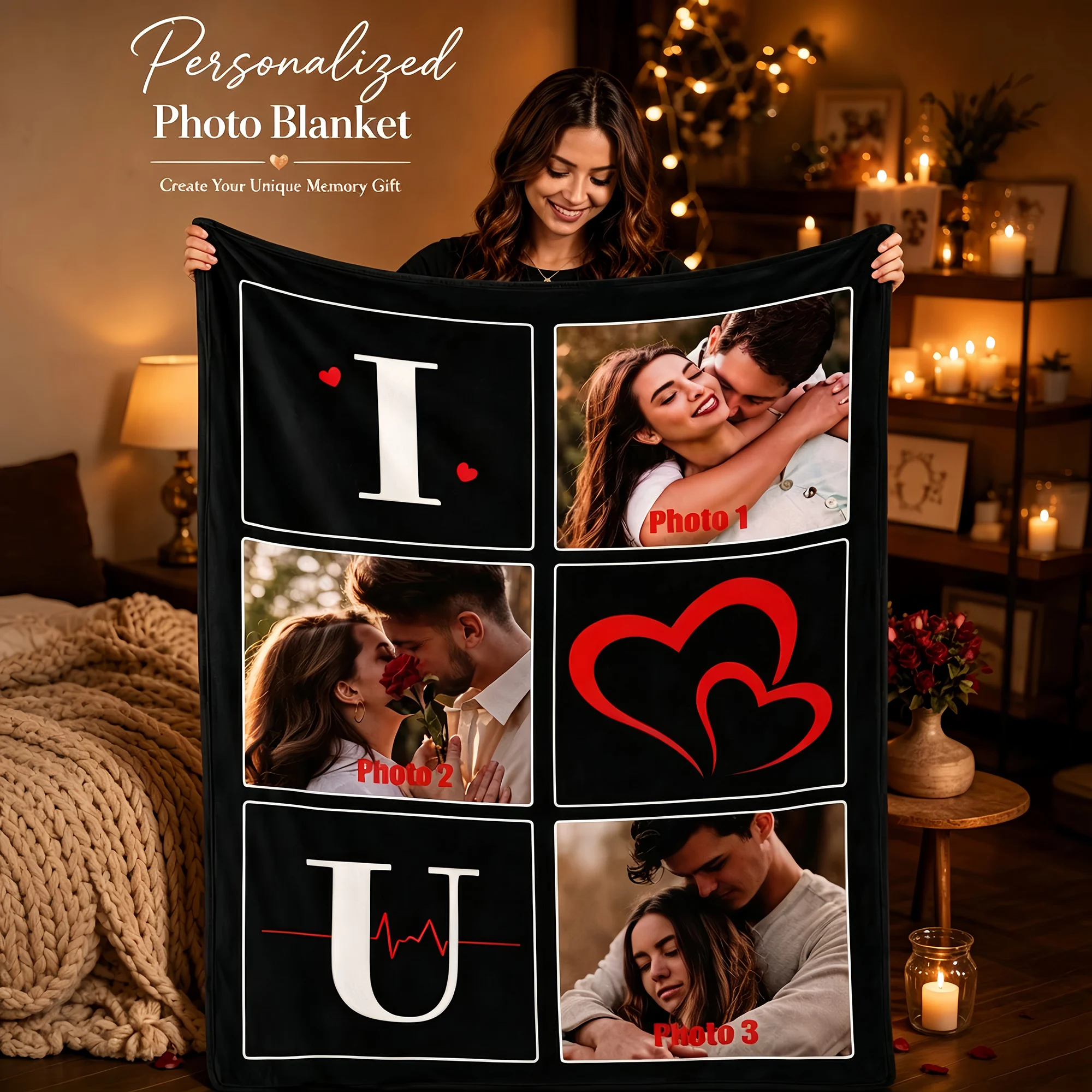 Custom Photo Flannel Throw Blanket Soft Warm For Bed Sofa Suitable All Seasons Blanket Perfect for Lover Mom Father Gift Ideas