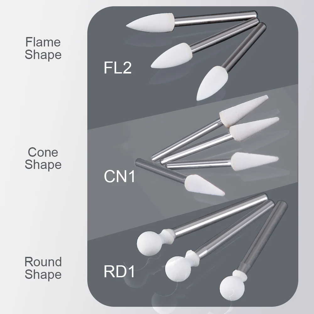 AZDENT 3 Boxes Dental Flame Cone Round White Stone Polisher FG Burs Dentistry Polishing Dentist Clinic Metal Resin Porcelain