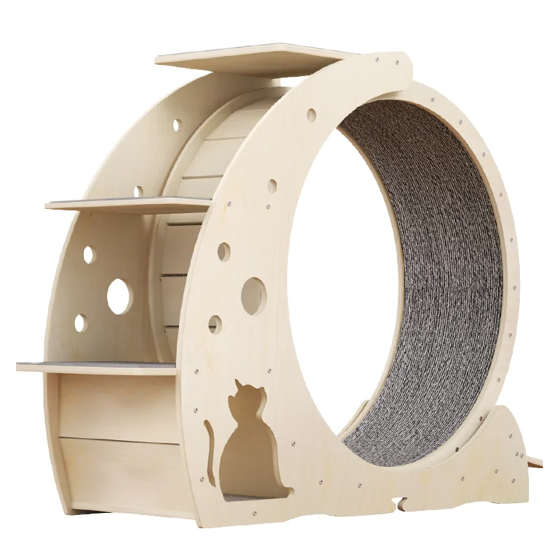 High-quality modern wooden multi-functional cat running wheel large sports interactive cat toy