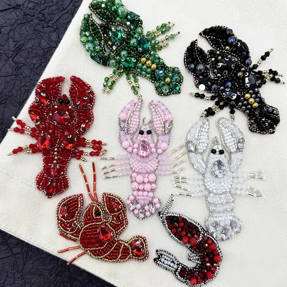 Fashion embroidered beaded crayfish clothing decorative cloth patch