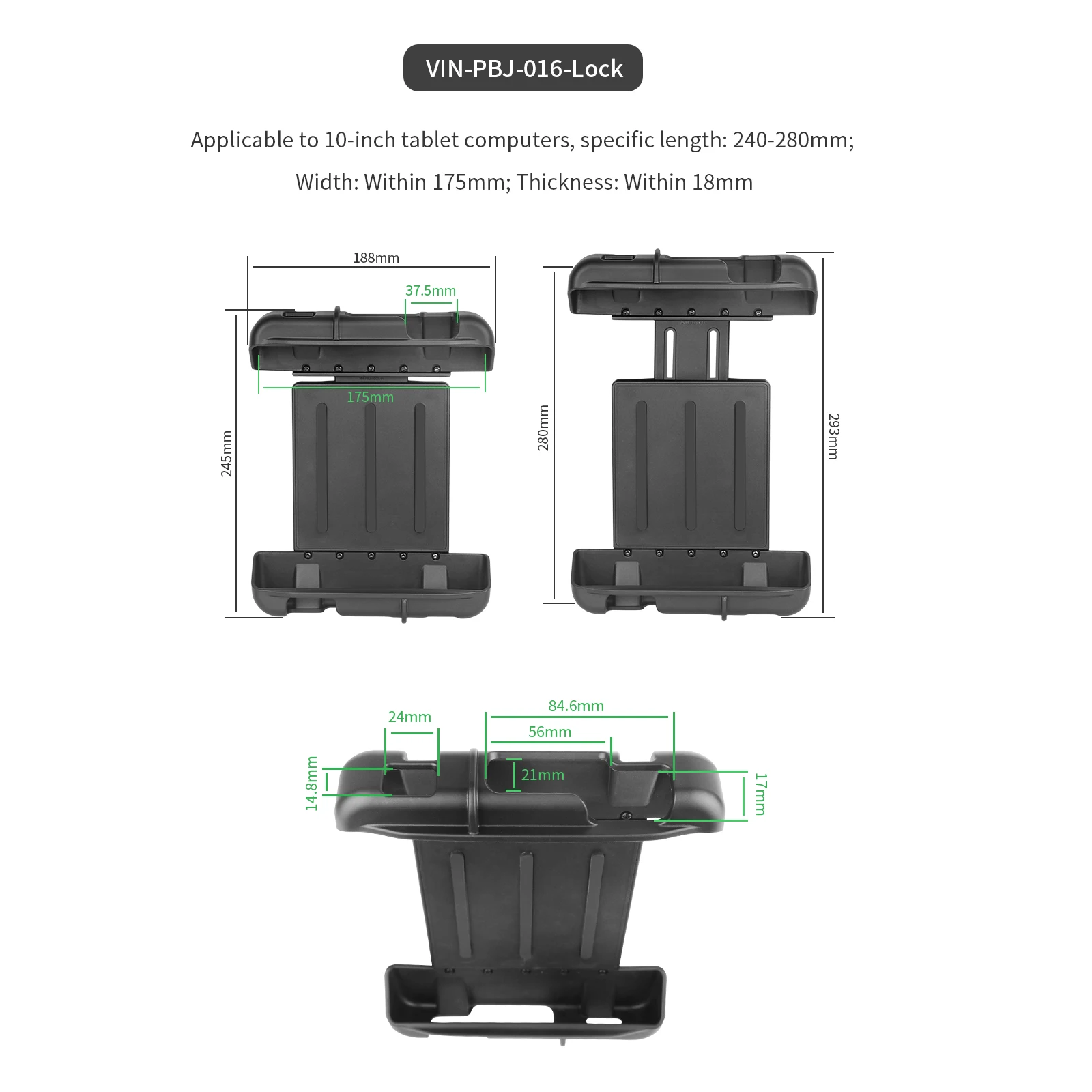 

VINmounts Anti-Theft 10inch Tablet Mount Compatible with Samsung,Zebra,and other brands Max.Dimensions:280*175*18mm Secure Mount