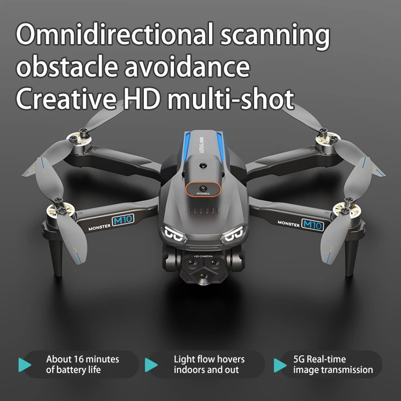 M10Pro Drone 8K Professinal 720P HD Camera Wide Angle Optical Flow Localization Brushless Motor Foldable Mini RC Quadcopter Toys