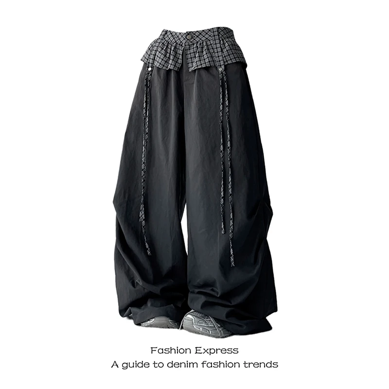 ZHIZOU Women Gray Gothic Parachute Pants Baggy Oversize Long Pants Harajuku Japanese 2000s Style Y2k Vintage Trousers Clothes