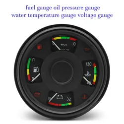Fuel Level Oil Press Gauge Water Temperature Gauge Voltmeter 4 in 1 Car Gauge Multifunctional Meter Panel with Warning Indicator