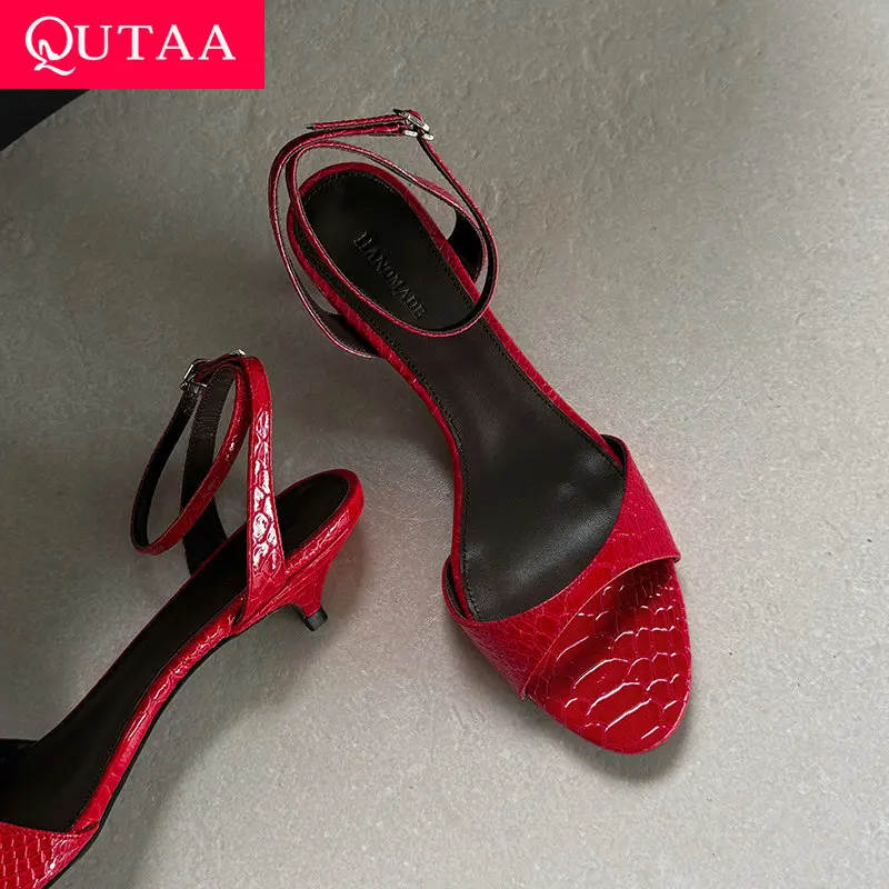 

QUTAA 2025 Sexy Slingbacks Women High Heels Sandals Open Toe Pumps Shoes Party Cow Leather Wedding Shoes Dress Size 34-43
