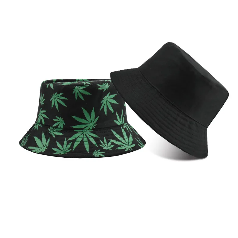 1pc Retro Style Fashionable Printed Maple Leaf Fisherman Hat,Outdoor Travel Sun Hat,Double-sided Basin Hat That Can Be Worn