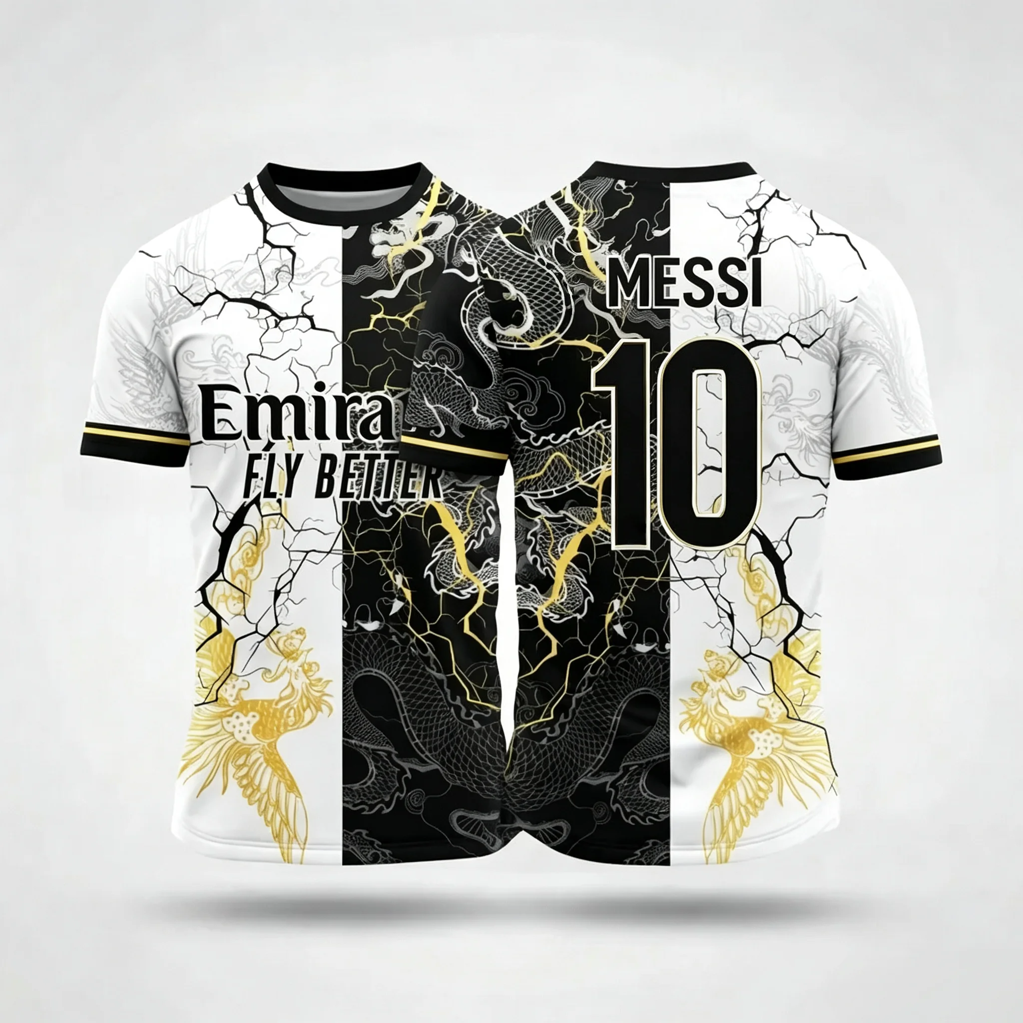 2026 Black White Dragon Pattern Football Training Shirt Fashion Trend Fast Drying Breathable Family and Child Wear