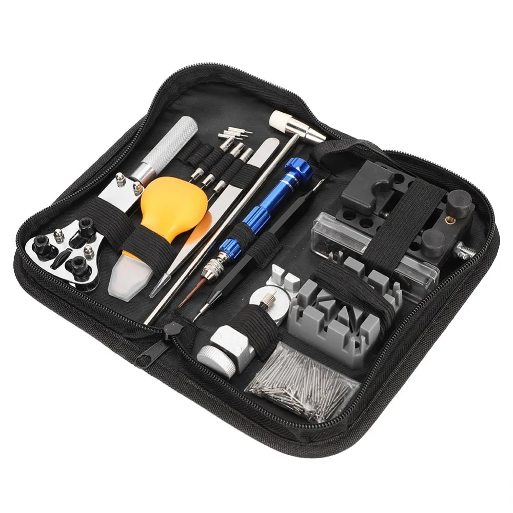 122Pcs Alloy Steel Watch Repair Kit Black 20.7 * 10cm Watch Tool Set Watch Battery Replacement Kit For Electronic Watch