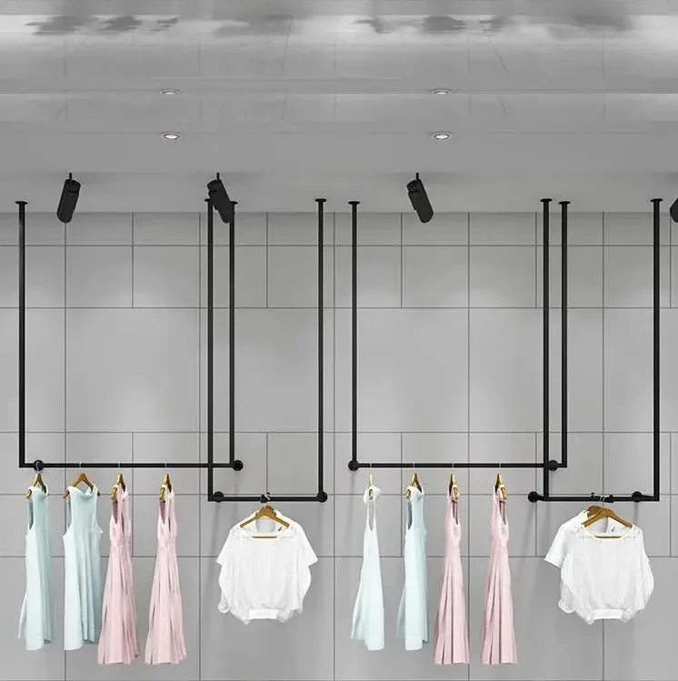 Clothing store display rack wall pole men and women hung ceiling hanger wedding U-shaped shelf