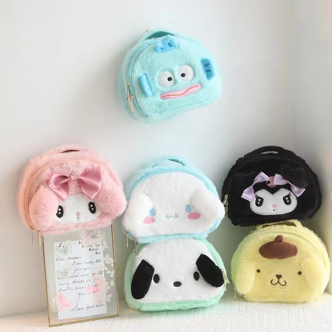 Cartoon Anime Sanrio Hangyodon Pom Pom Purin Plush Bag My Melody Cinnamoroll Plush Makeup Box Storage Box Gifts For Girl