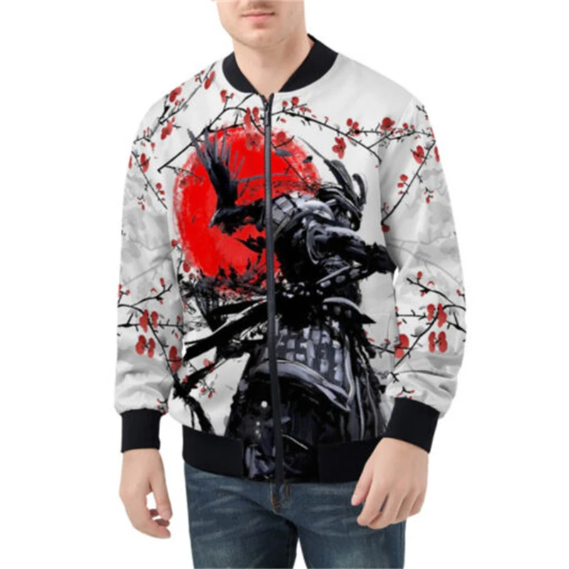 Spring Autumn Man Jacket Samurai Oni Mask Tattoo 3D All Over Printed Zip Mens Bomber Jackets Unisex Casual Cool Coats Clothing