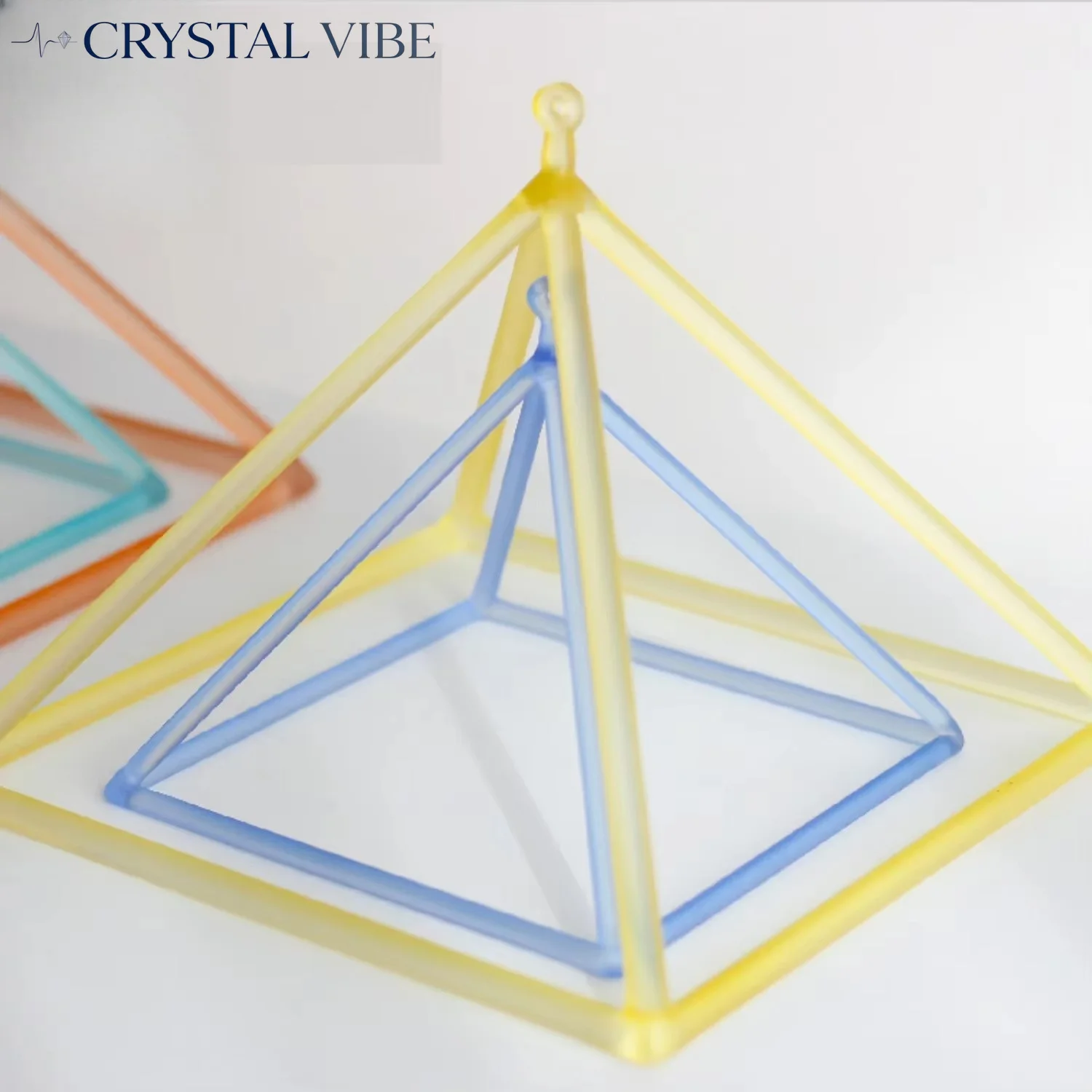 CRYSTAL VIBE 3-14 Inch Cyan Quartz Singing Pyramid, Triangular Crystal Tower With Mallet for Yoga Sound Healing Meditation