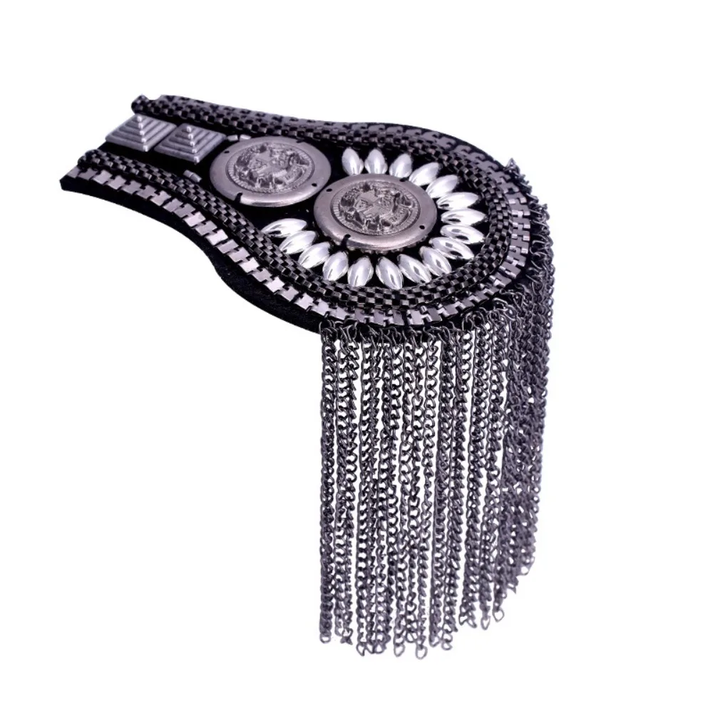 DIY Clothes Decor Pin Tassel Chain Epaulettes Metal Alloy Brooch Shoulder Board Shiny Detachable Tassel Epaulet Gift