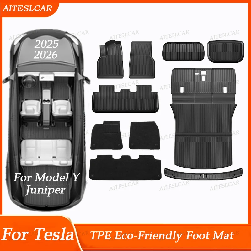 

For Tesla New Model Y Juniper 2026-2025 TPE Floor Mats Durable Design Waterproof Luggage Mat Foot Pads Trunk Mats Accessories