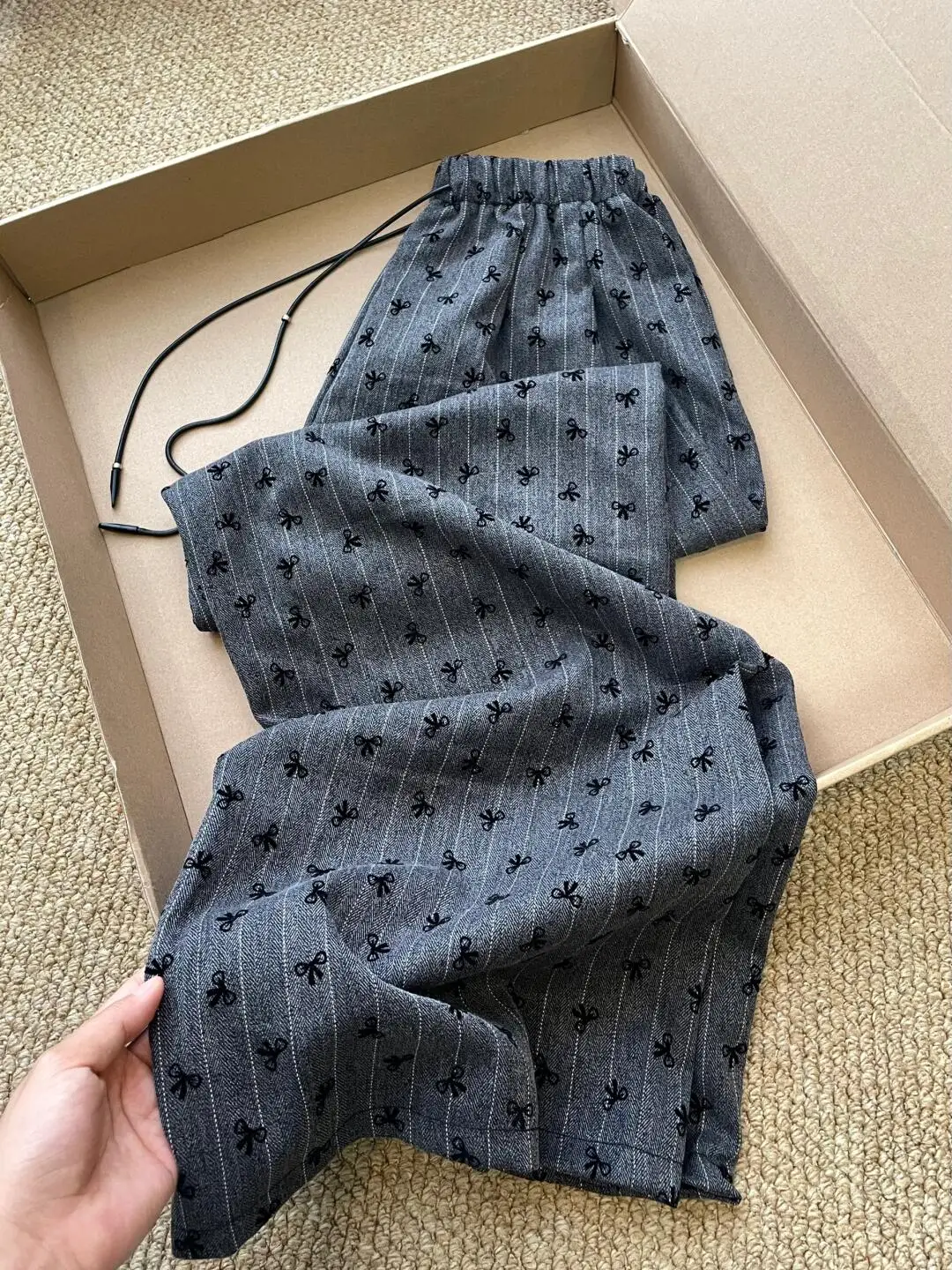 فراشة عقدة طباعة الرباط واسعة الساق سراويل تقليدية المرأة الربيع الصيف مرونة الخصر شريط فضفاض مستقيم قطع بنطلون #1