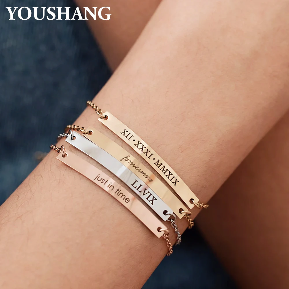 

YOUSHANG Custom Stainless Steel Bracelet Engraved with Names Dates Texts Couple Jewelry Gift Newborn Present Holiday Accessory