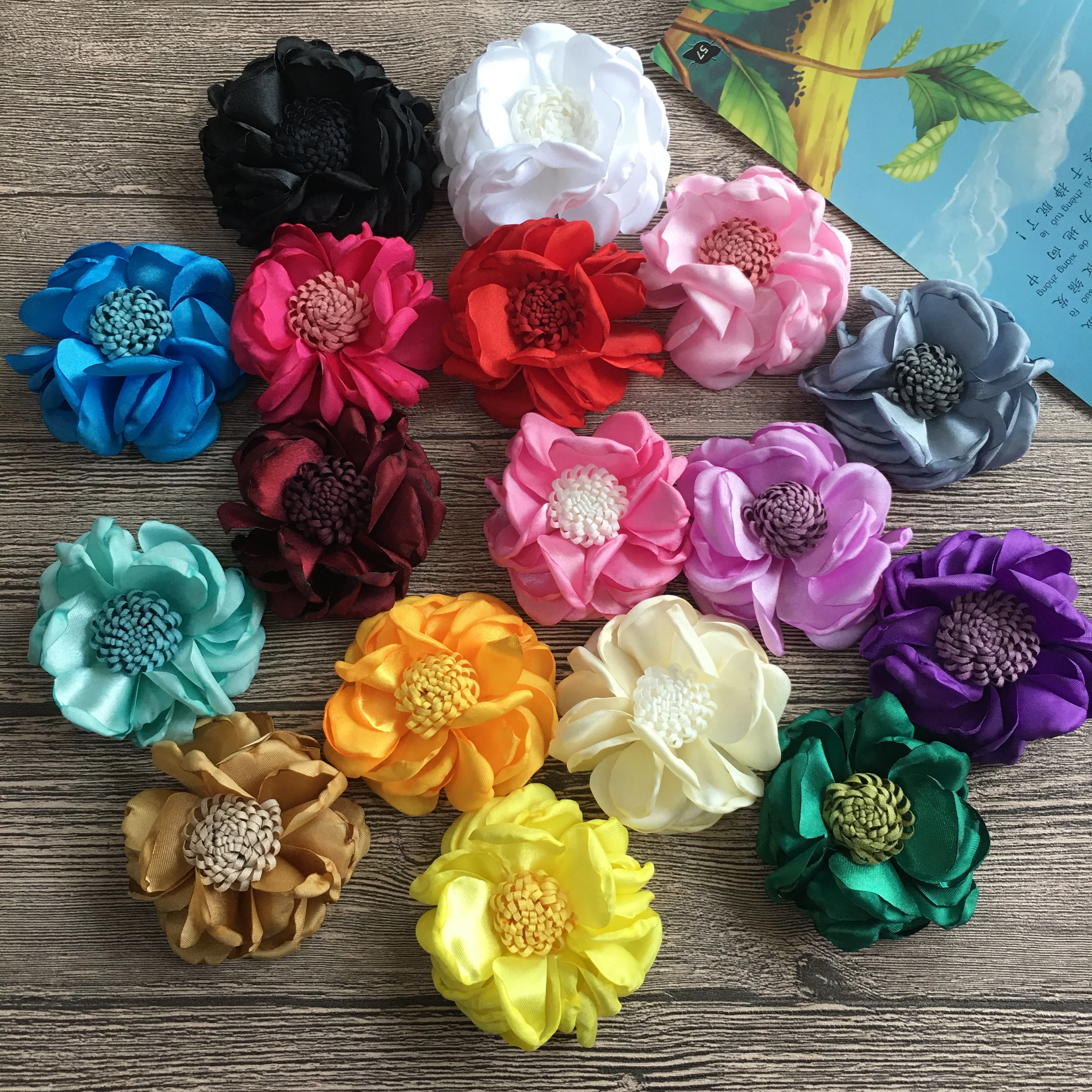 10pcs Classical 7.5-8.0cm Solid Satin Burned Flower Accessories Handmade DIY Fabric Flower For Dress Home Hats Shoes Decoration