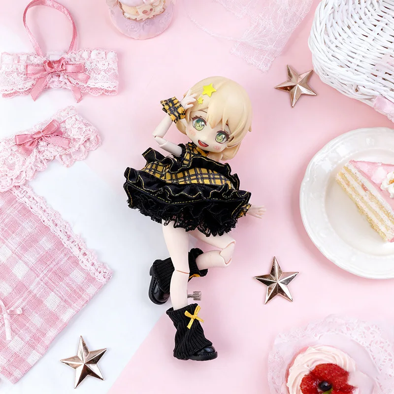 OB11 Doll Clothes Gothic Lolita Plaid Dress Idol Star 1/12 BJD Outfit Lace Skirt Socks Shoes For GS Obitsu11 Doll Accessories view 5
