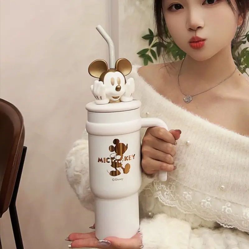 Disney Leuke Cartoon Mickey Mouse Figuur Stro Thermosbeker 900 ml Grote Capaciteit Sportwaterfles voor Meisjes Ijsemmer Cup