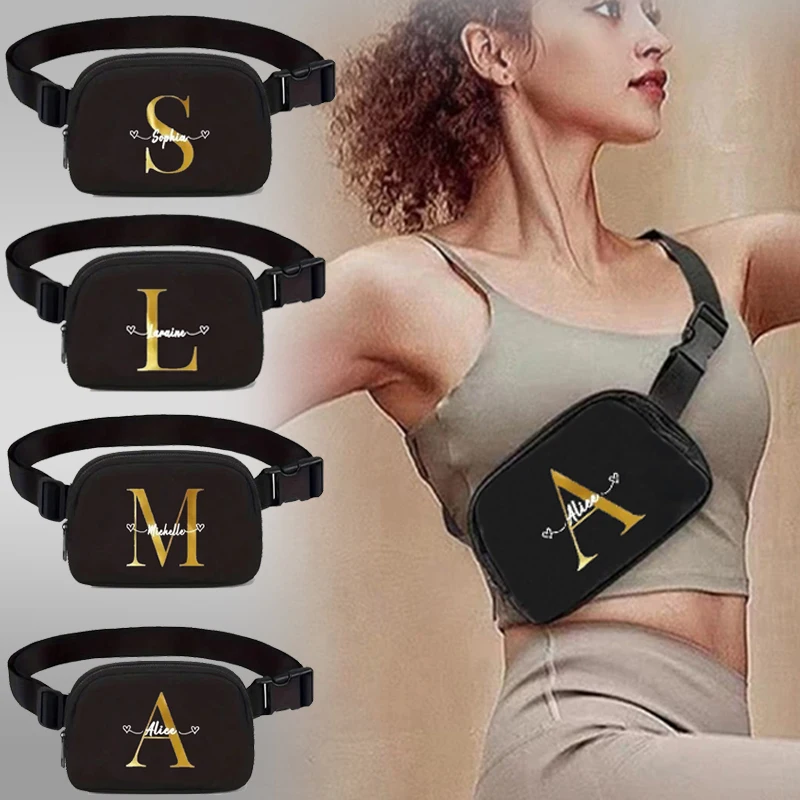 

Men's and women's sports waist bag, cycling cross-body bag, single shoulder bag, letter-printed chest bag, nylon material