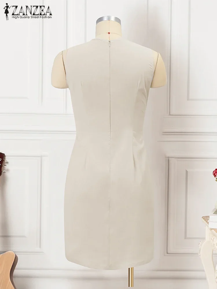 2025 ZANZEA été mode élégante Mini Robe femmes Sexy sans manches fête Robe d'été fente ourlet Chic Robe coréenne robes de soirée