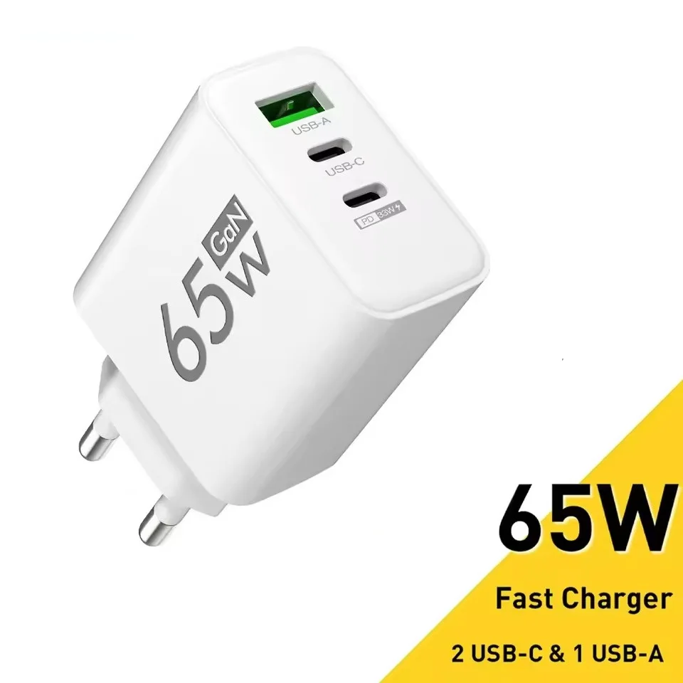 65W GaN USB C Charger QC3.0 EU Plug Phone Charger Adapter For iPhone 16 17 Samsung Xiaomi Type C Wall Charger