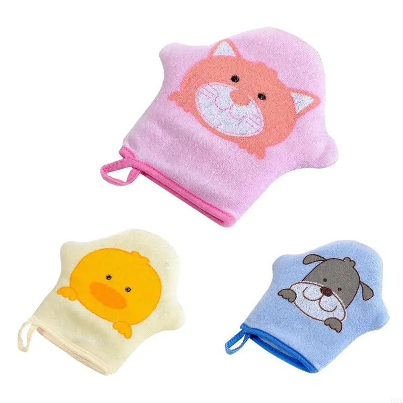 

K92D Cartoon Baby Bath Gloves Cotton Bath Towel for Children Comfortable Rub Sponges