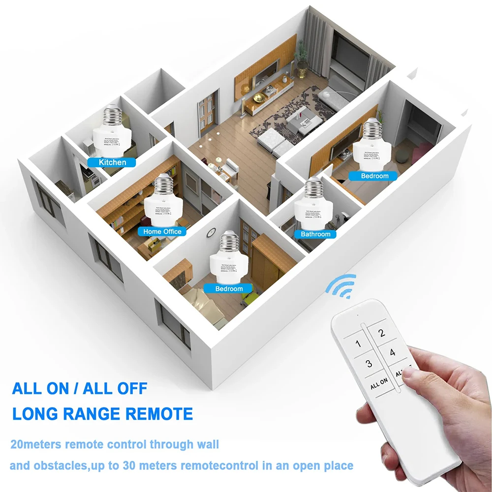 AC100-240V EWelink E26 E27 โคมไฟ Wifi APP รีโมทคอนโทรลสมาร์ทหลอดไฟอะแดปเตอร์ผ่าน Alexa Google Home Voice Control