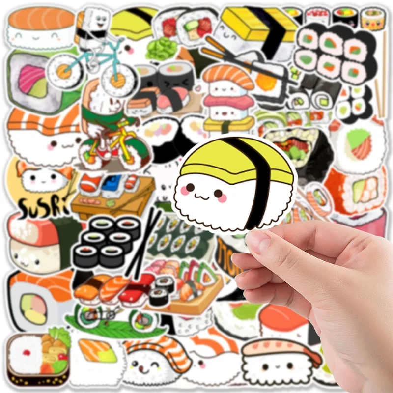 50 Sheets Sushi Stickers, Car Mobile Phone Water Cup Luggage Graffiti Stickers Notebook Handbook Stickers Waterproof