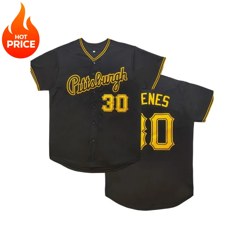

2025 Men's #30 Pittsburgh Black Baseball Jersey Classic Retro Embroidered Lettering, Breathable Short Sleeve V-Neck Sports Shirt