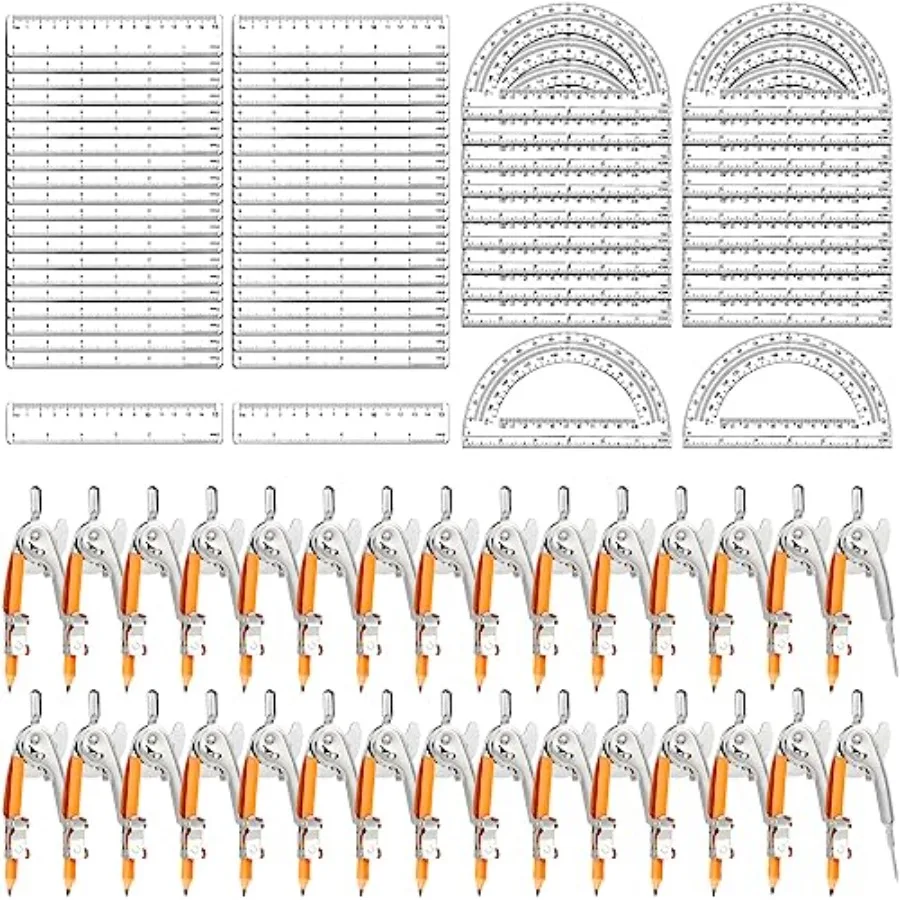 

Набор для геометрии из 1 предмета: циркуль и транспортир. Включает металлический циркуль с карандашом и пластиковую линейку.