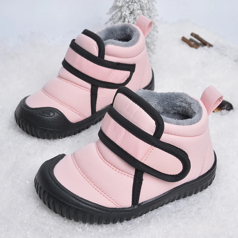 High Quality Durable Kids Outdoor Anti-slip Waterproof Soft  Plush Winter Snow Short Boots E8218