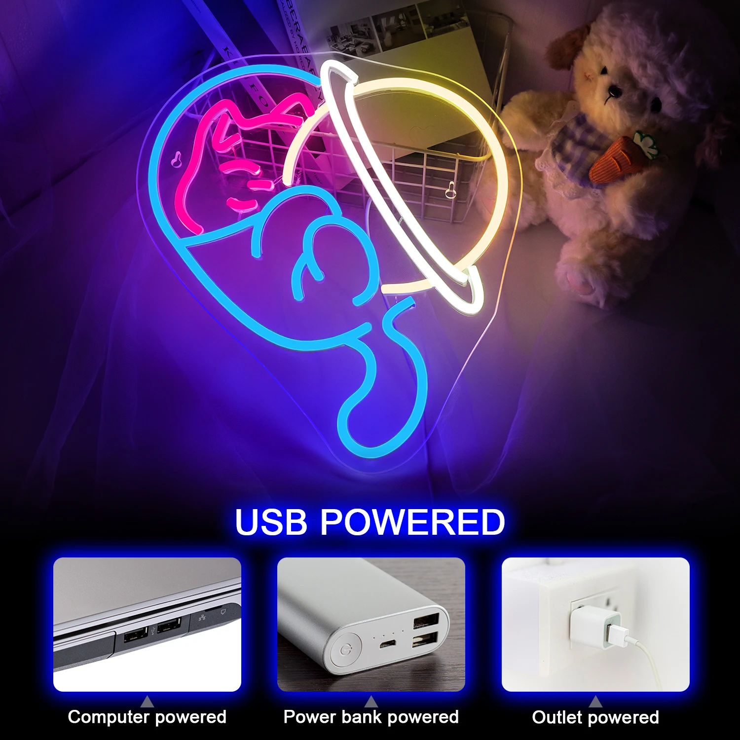 Astronaut Cat Planet Neon Sign For Wall Decor Creative Room Decoration For Kid's Bedroom Home Party Bar Club USB Lamp Nice Gift