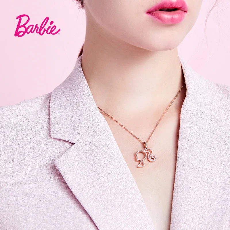 Classic Barbie Head Pattern Hollow Necklace Women's Jewelry 925 Sterling Silver Clothes Matching Girls Accessories Simple Design