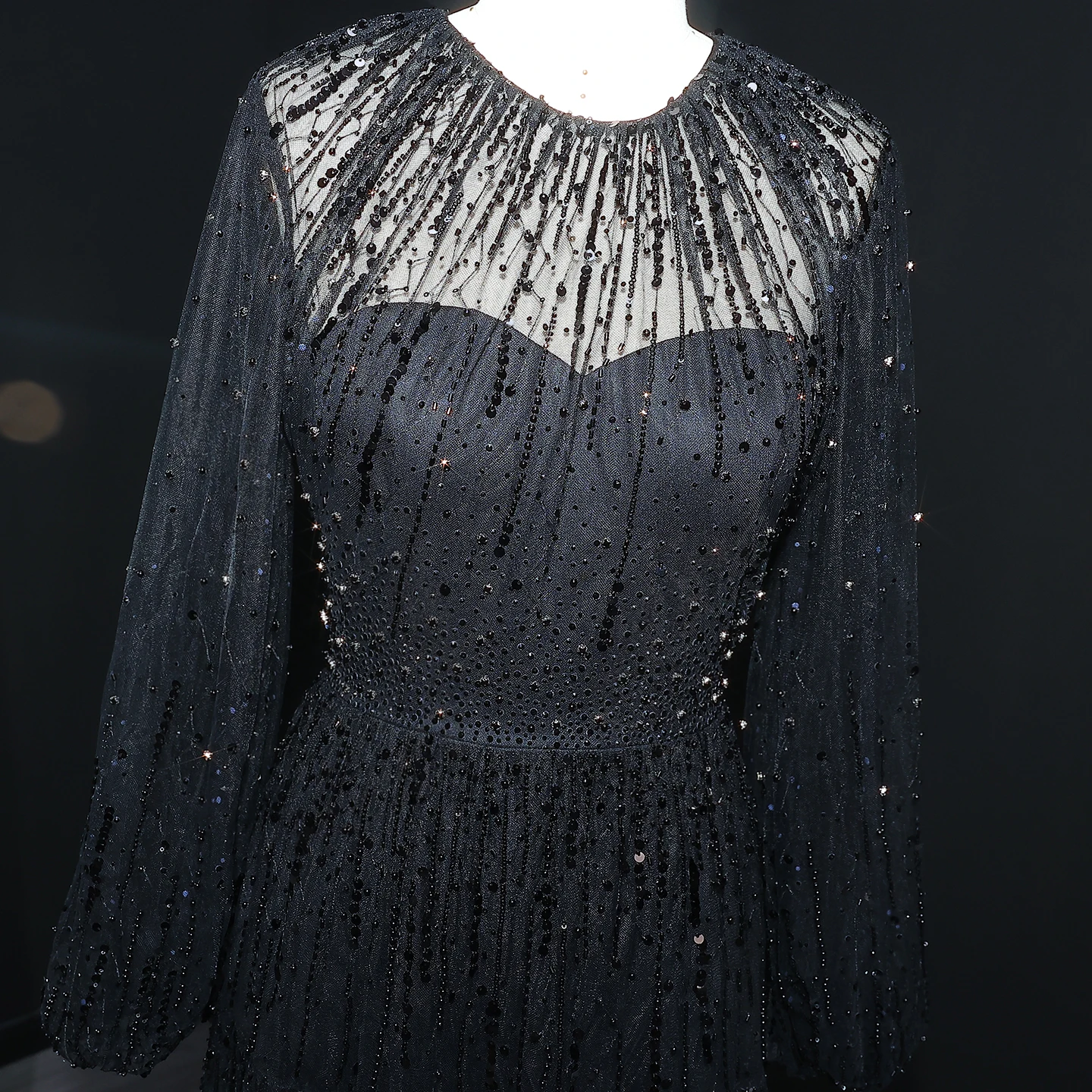 Sharon Said-vestidos de noche de manga larga, color Beige, de lujo, con volantes, vestidos formales con cuentas negras para mujer, boda SS514 personalizado