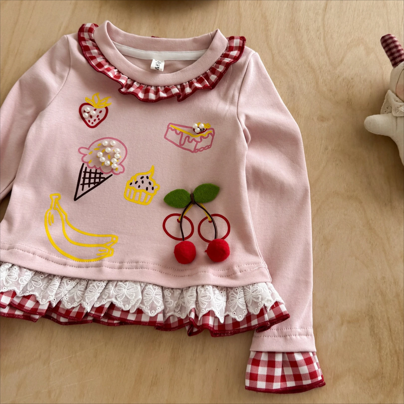 Girls T-shirt 2026 Autumn and Winter New Childrens Clothing Korean Girl Baby Casual Pure Cotton Lace Pearl Decoration T-shirt
