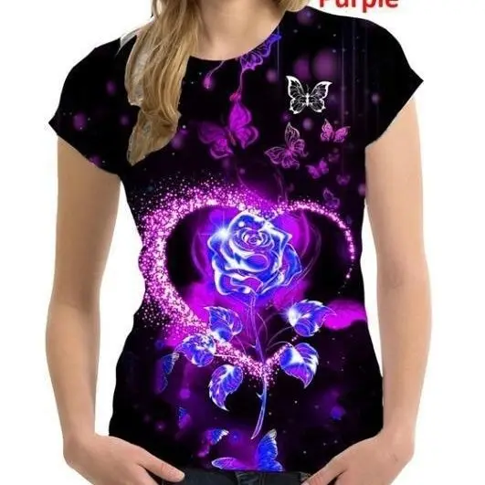 Summer Hot Selling Colorful Flower Butterfly Series 3D Digital Printed T-shirt Dopamine Trendy Men's and Women's Short Sleeves