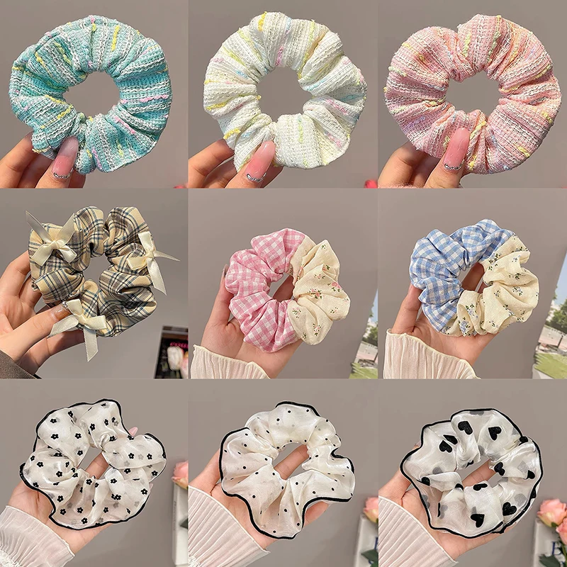 เกาหลี StyleSatin ผ้าไหมผ้าคู่ซาตินขนาดใหญ่ Scrunchies อุปกรณ์เสริมผมสําหรับผู้หญิง High-end วงยืดหยุ่นสําหรับหญิง