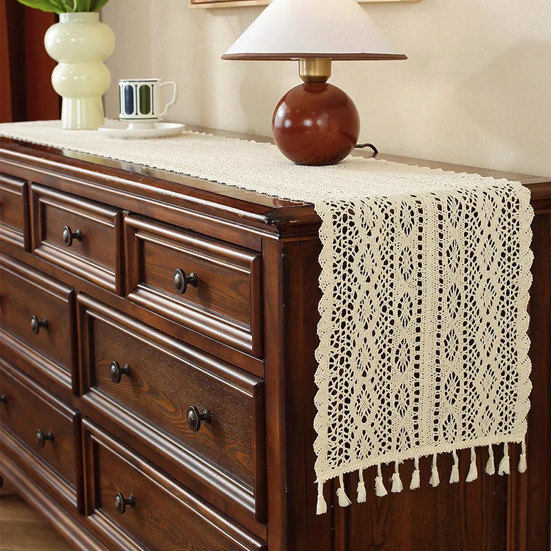 

Korean style Table Flag Coffee Table TV Cabinet Decoration Cover Cloth Long Strip Tablecloth Hollow Hook Woven Table Flag