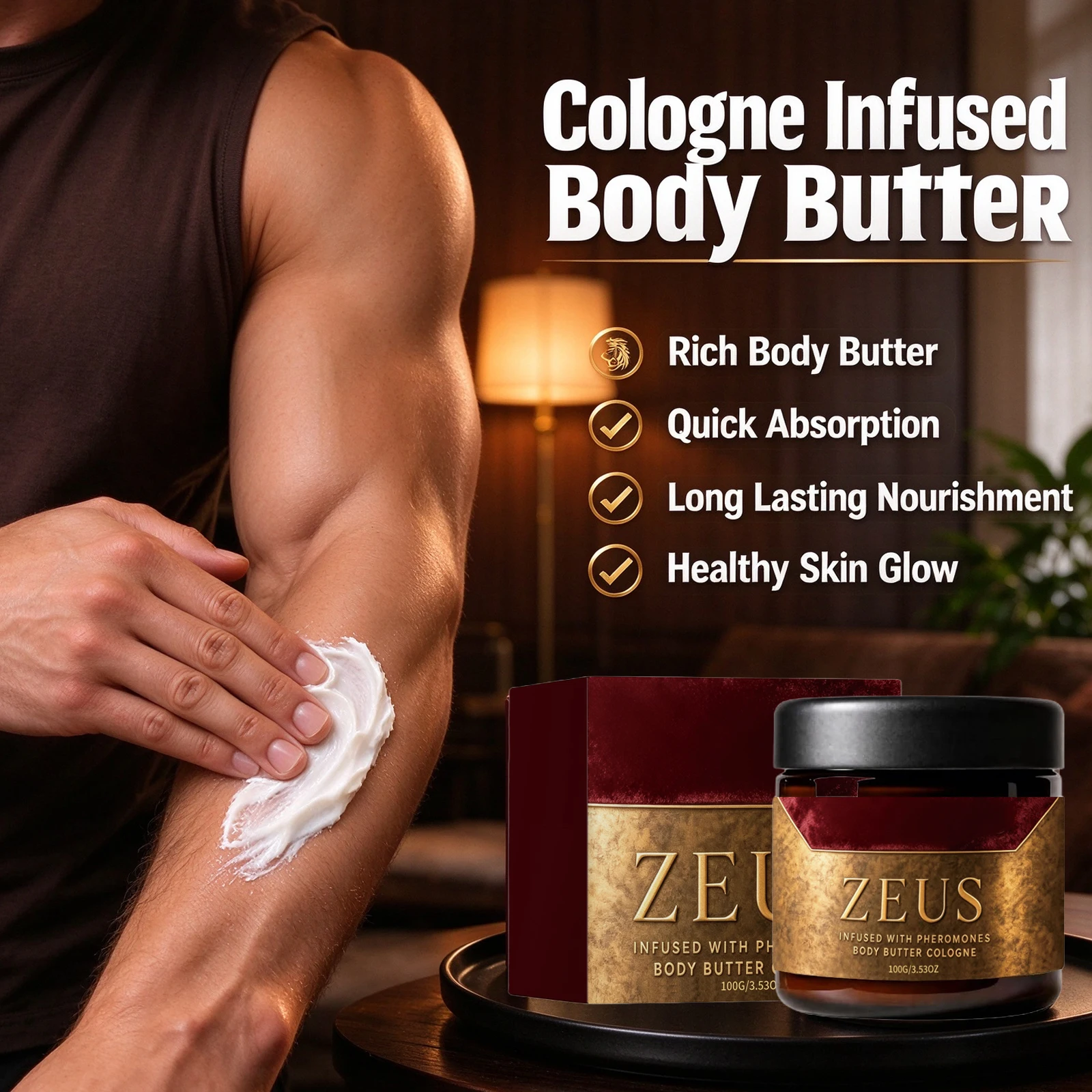 Cologned Body Butter for Men Fresh Agarwood Fragrance 24-Hour Moisture Smooth Dry Rough with Organic Shea Pheromone Body Lotion