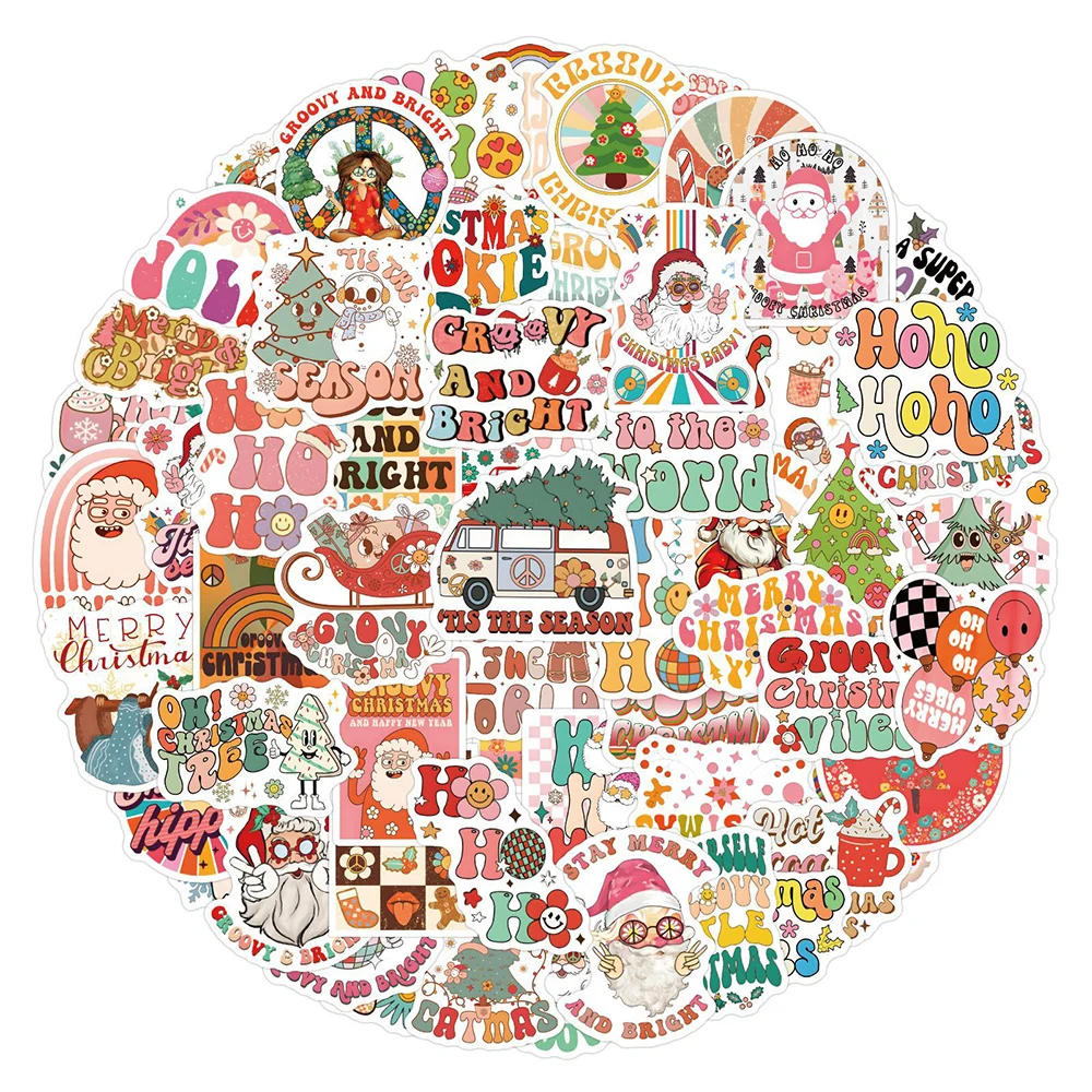 10/30/50/110pcs Cute Boho Groovy Christmas Stickers Aesthetic Decoration Decals Decorative Stationery Phone Gift Kid DIY Sticker