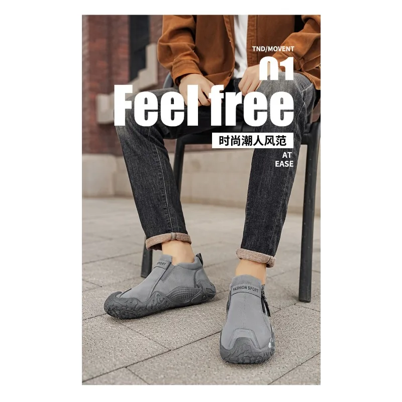 2026 New Men Side Zipper Outdoor Working Hiking Shoes Breathable Anti Slip Wear Resistant Construction Casual Footwear