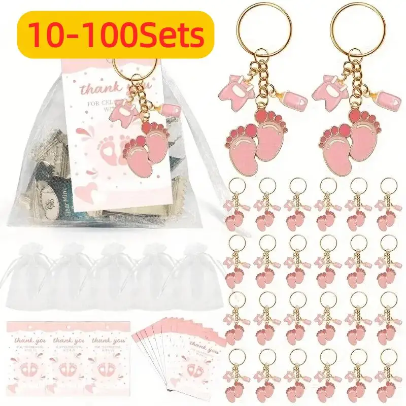 

10-100sets New Heart-shaped Foot Baby Bottle Key Chain Perfect for Baby Gifts, Gender Reveal, Birthday The Perfect Party Gift