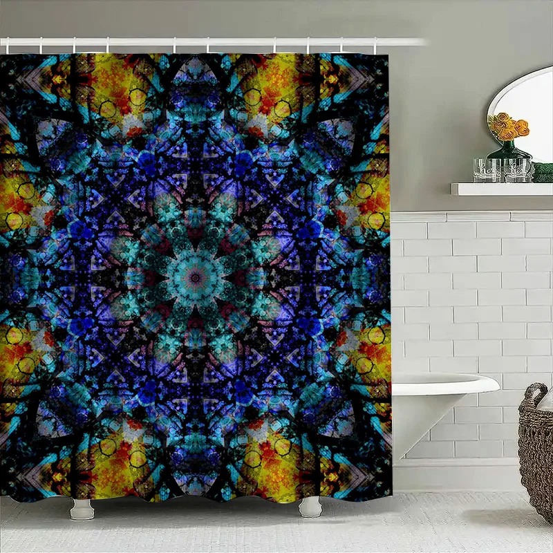 Unique Blue Yellow Shower Curtain Waterproof Fabric Bath Decorations Print Decorative Customizable Waterfall Design for Bathroom