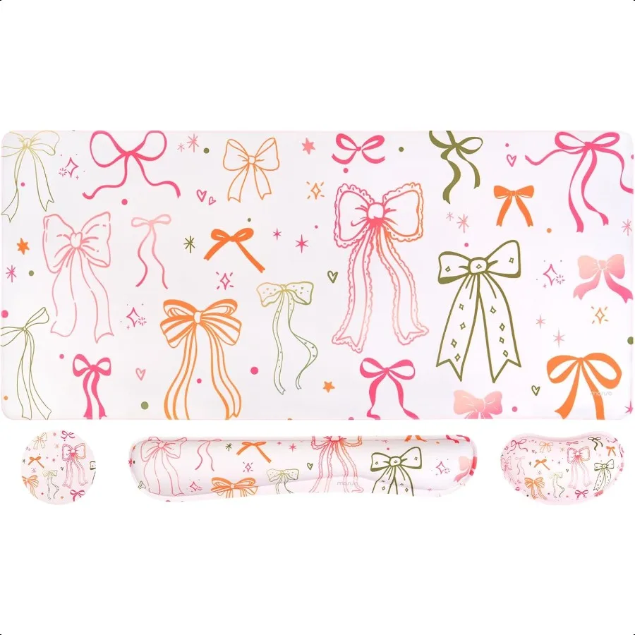 

Keyboard Mouse Pad Set Large Mouse PadWrist Rest port for MouseKeyboarCoaster Silk Bowknots Ergonomic Memory Foam Home Office W