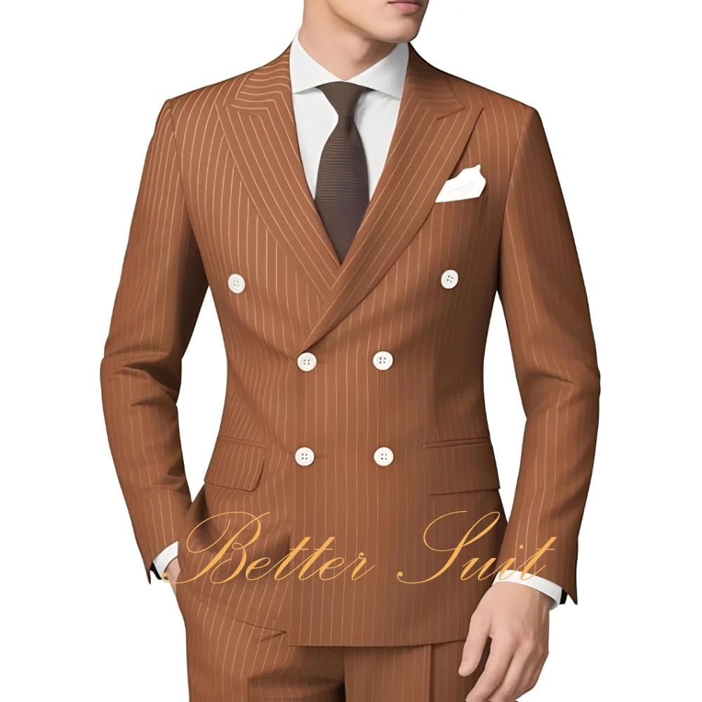 

Men's Pinstripe Suit 2 Pieces Regular Fit Double-Breasted Blazer Pants for Wedding Men Suits Groom Prom Tuxedo Suit