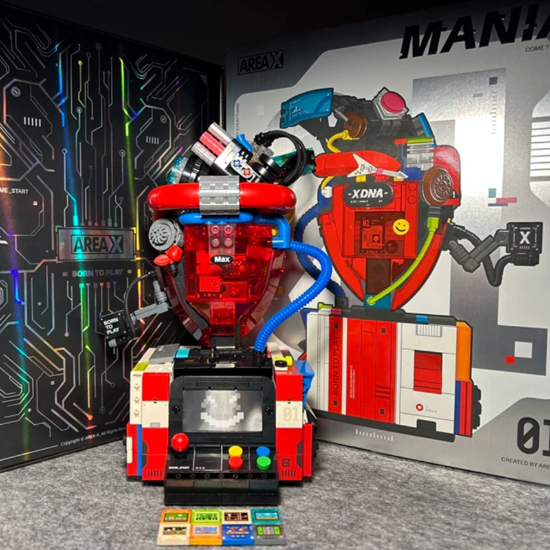

AREAX Brick Zone Cyberpunk Building Blocks Hot Heart Collectible Assembly Ornament Retro Gaming Gift for Boys Desktop Decoration