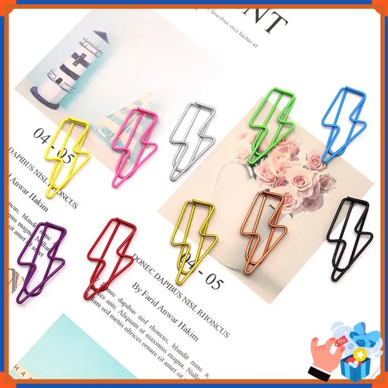 Compact 100 Pcs Lightning-Shaped Paper Clips - Metal Paperclips Set For Office, School File Organization, Desktop,Party Decor