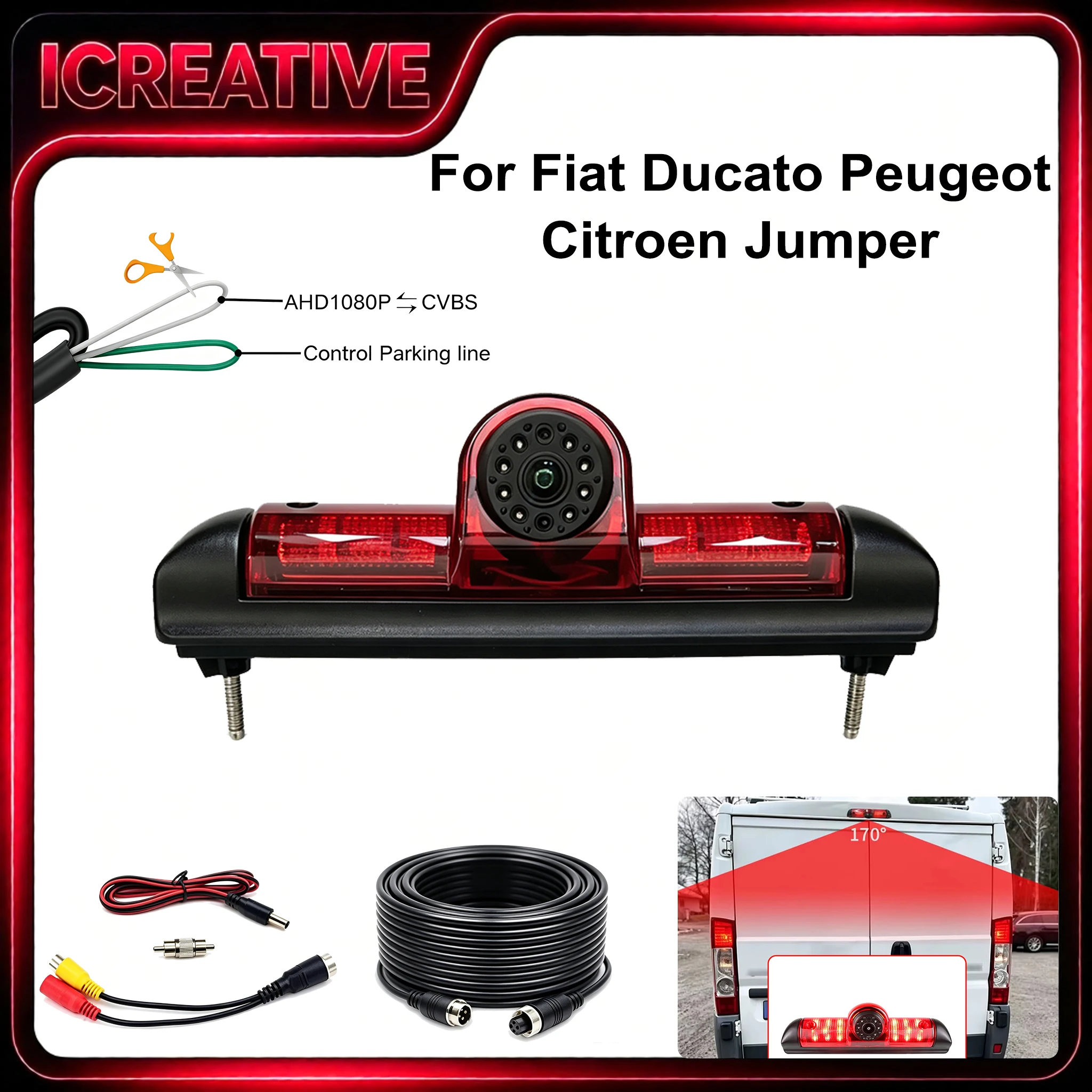 170° Car 3rd Brake Light Rear View Camera Waterproof IP68 IR Night Vision Reverse For Fiat Ducato Peugeot Boxer Citroen Jumper