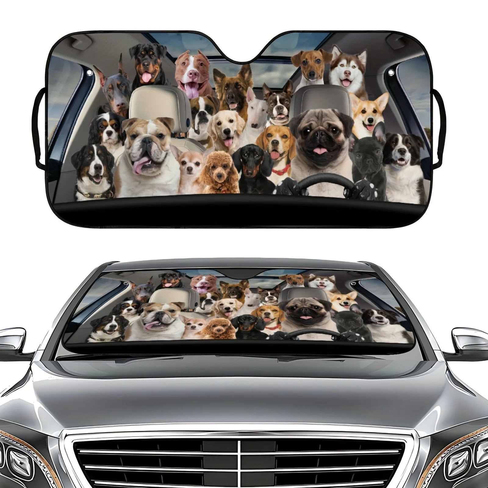 عبوة واحدة من مظلة الزجاج الأمامي للحماية من الأشعة فوق البنفسجية على شكل كلب، مادة فقاعات من رقائق الألومنيوم مقاس 54 بوصة، مقاومة للخدش وقابلة للطي في السيارة #2